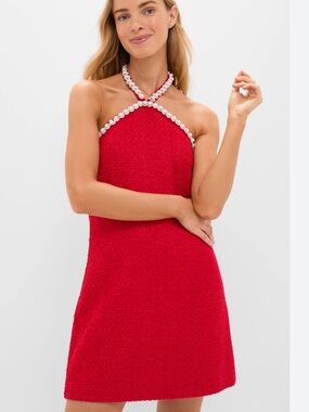 Hyacinth House Red Tweed Pearl Petra Mini Dress